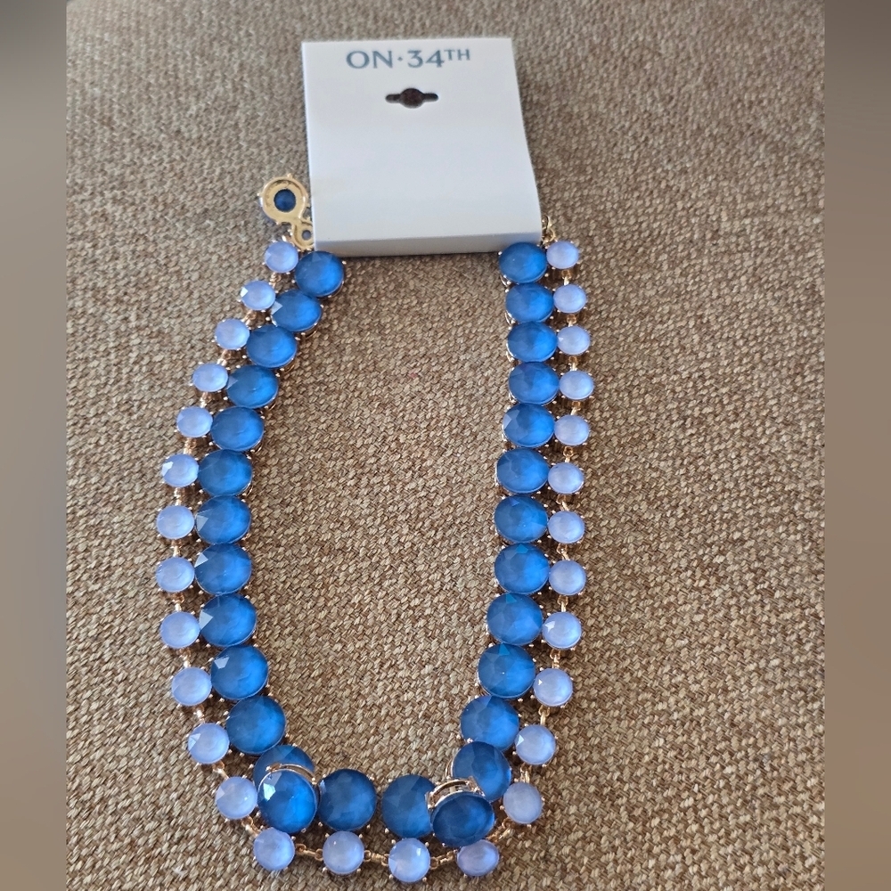 On 34th Gold-Tone Color Crystal & Stone Collar Necklace, 16" + 2" extender New - Picture 2 of 7
